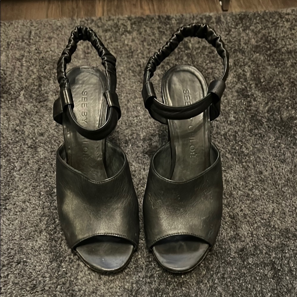 See By Chloe Black Chunky Heel Sandals
